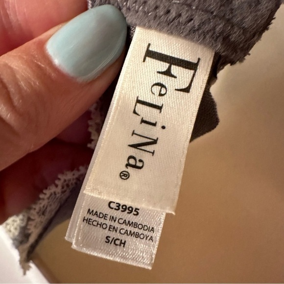 Felina Womens Lace Bralette Scalloped Edge Two Tone Gray Cream Size Small - Picture 4 of 8